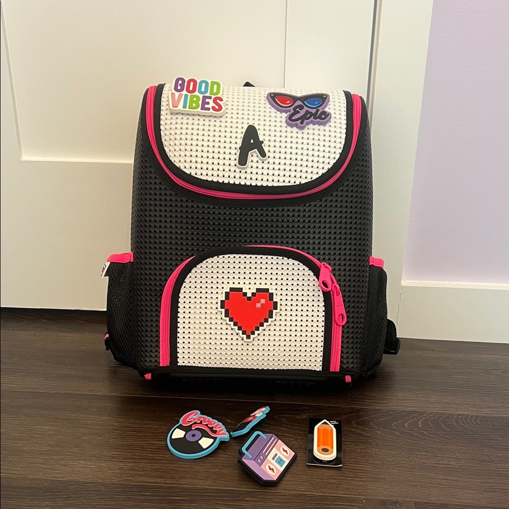Kids Black and Pink Heart Backpack with free tags